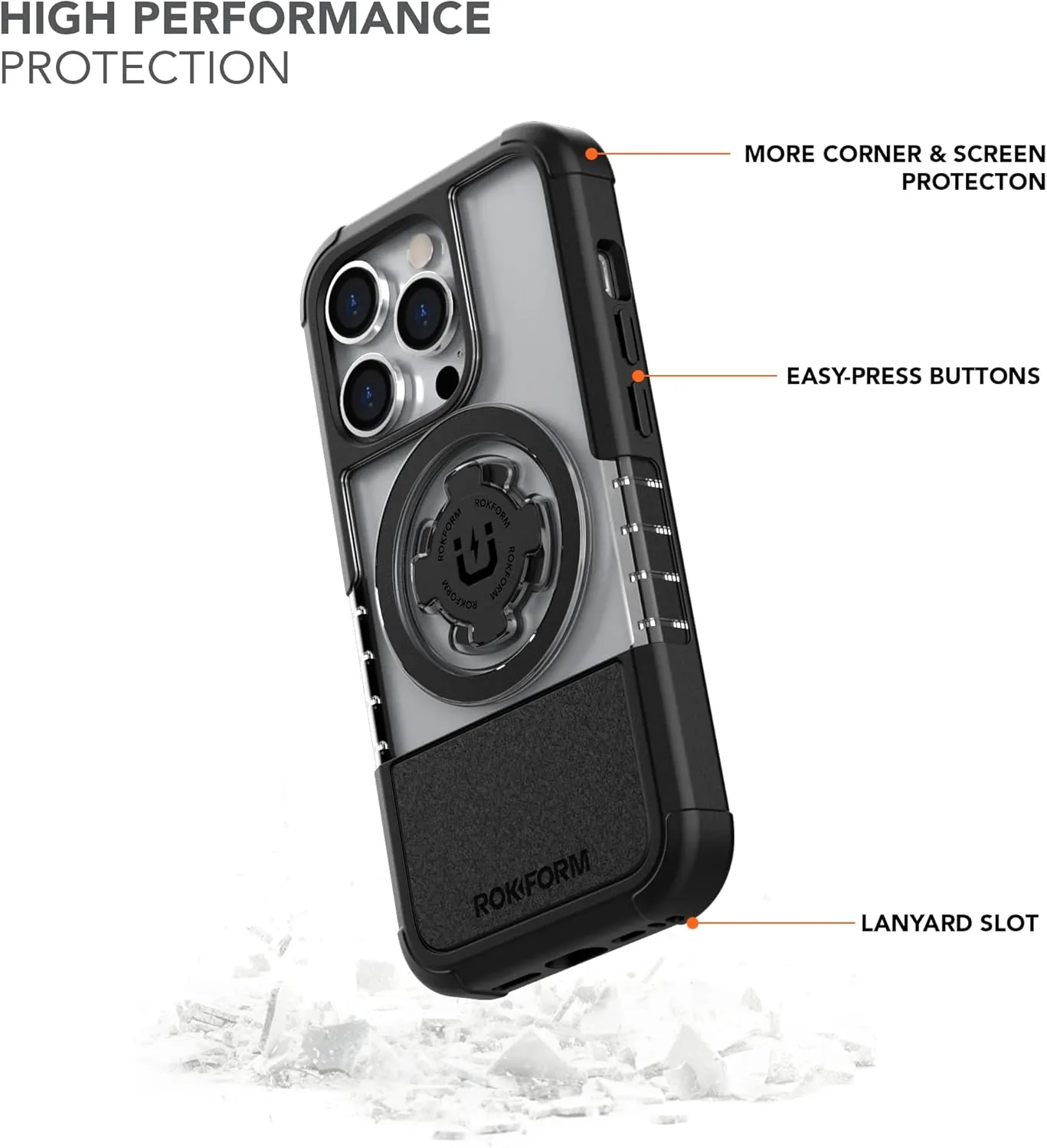 Rokform - iPhone 14 Pro Case, Crystal Series, Dual Magnetic, Clear Apple Case, iPhone Cover with RokLock Twist Lock, Slim Drop Tested Armor (Clear)