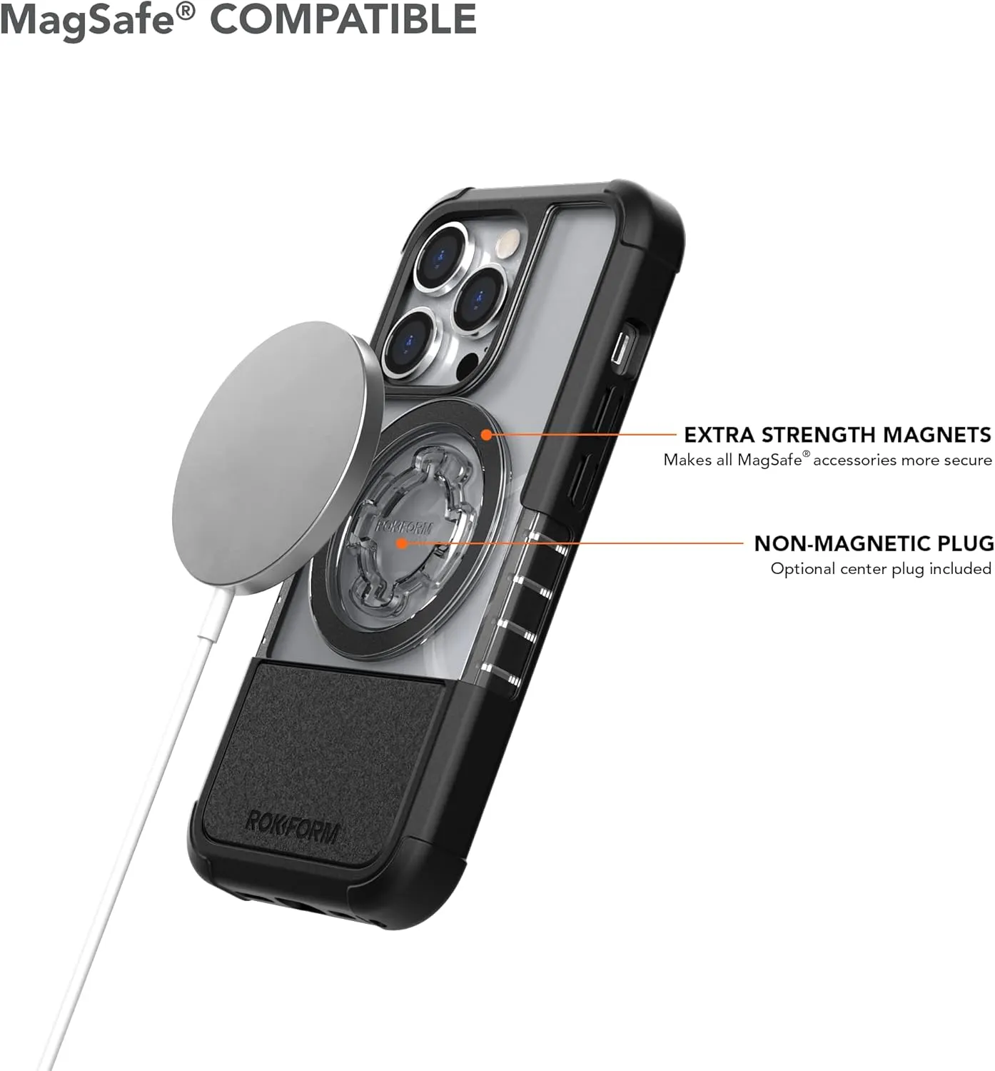 Rokform - iPhone 14 Pro Case, Crystal Series, Dual Magnetic, Clear Apple Case, iPhone Cover with RokLock Twist Lock, Slim Drop Tested Armor (Clear)