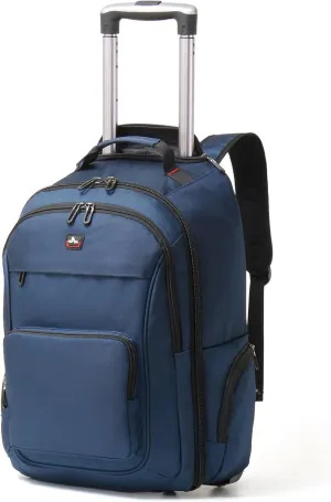 Rolling Backpack for Adults, 17.3 inch Laptop Wheeled Backpack, Travel Backpack with Wheels, Carry on Luggage Business Trolley Suitcase Computer Bag Men Women Blue