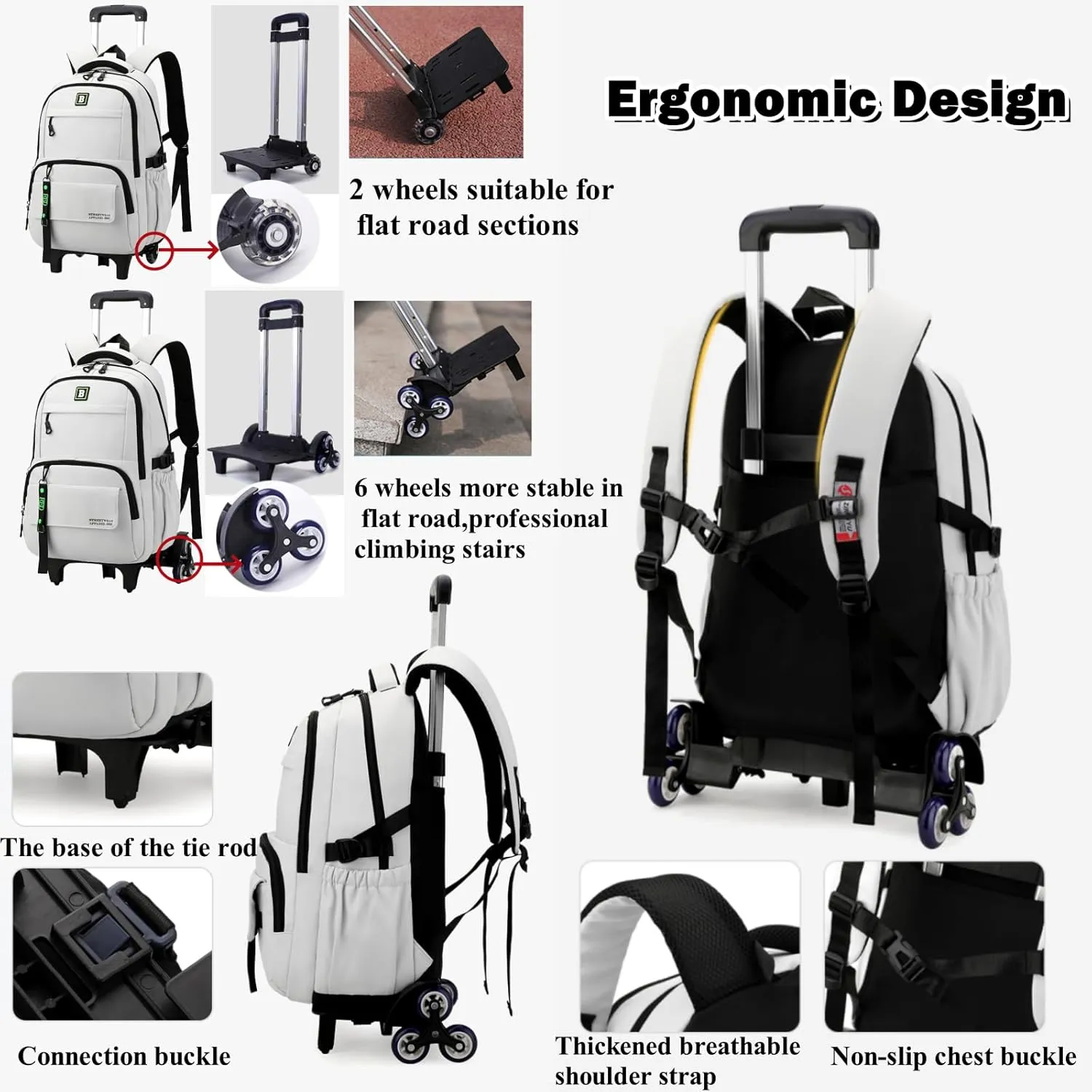 Rolling Backpack for Boys Kids Backpack with Wheels Trolley School Bag for Teens Elementary Wheeled Backpack