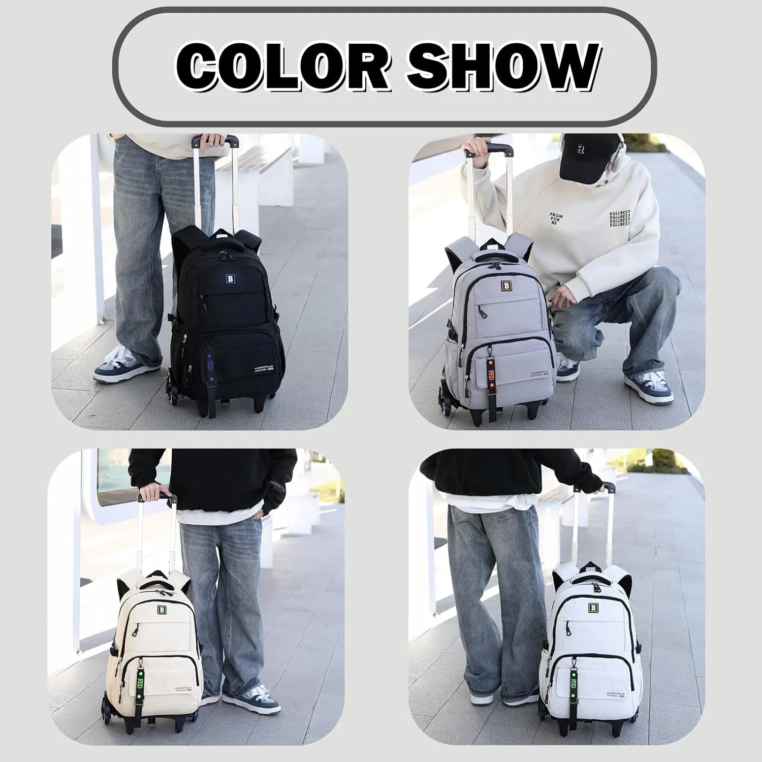 Rolling Backpack for Boys Kids Backpack with Wheels Trolley School Bag for Teens Elementary Wheeled Backpack