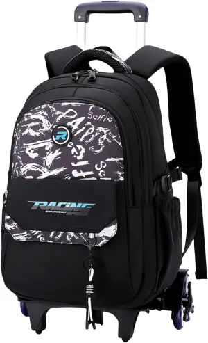 Rolling Backpack for Boys Roller Backpack Kids Bookbag with Wheels Wheeled School Bag for Teen Boys Black