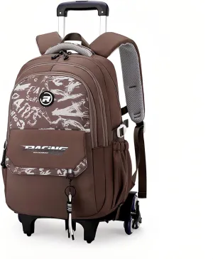 Rolling Backpack for Boys Roller Backpack Kids Bookbag with Wheels Wheeled School Bag for Teen Boys Brown
