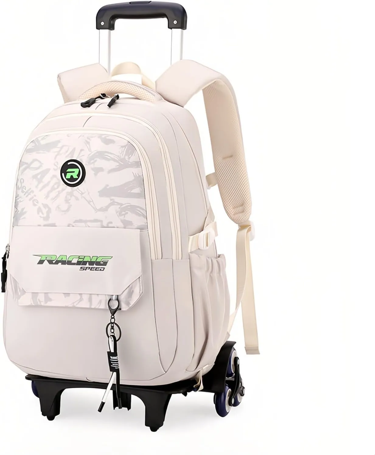 Rolling Backpack for Boys Roller Backpack Kids Bookbag with Wheels Wheeled School Bag for Teen Boys Off White