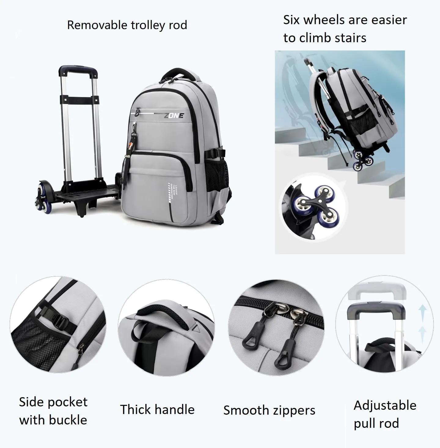 Rolling Backpack for Boys Trolley Bookbag with Wheels for Teens Wheeled Luggage Laptop Backpack
