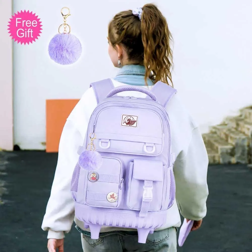 Rolling Backpack for Girls, 21 inch Water Resistant Roller School Bag with Wheels, Wheeled Backpacks Set for Teen Women Elementary Travel - Purple