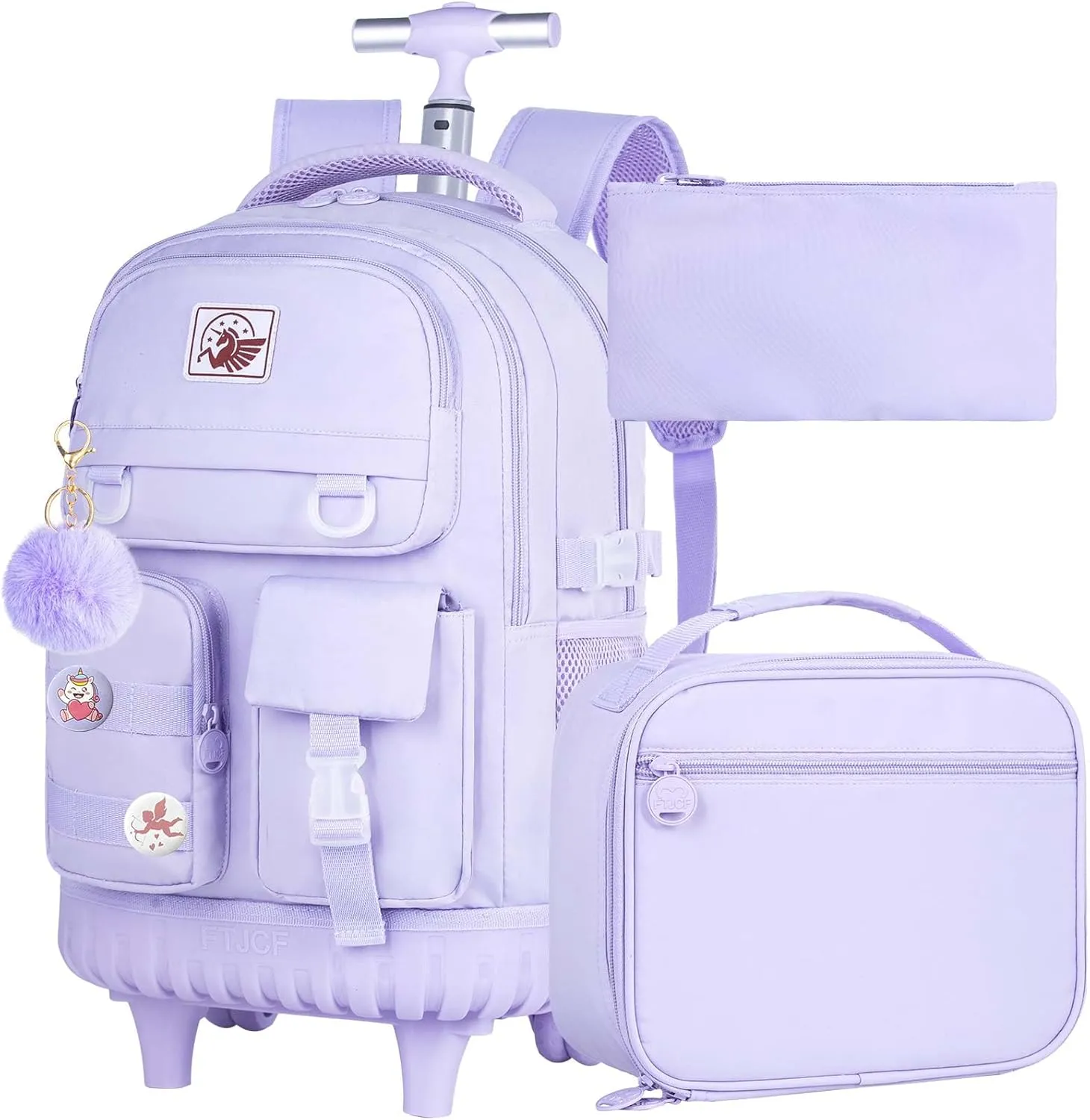 Rolling Backpack for Girls, 21 inch Water Resistant Roller School Bag with Wheels, Wheeled Backpacks Set for Teen Women Elementary Travel - Purple
