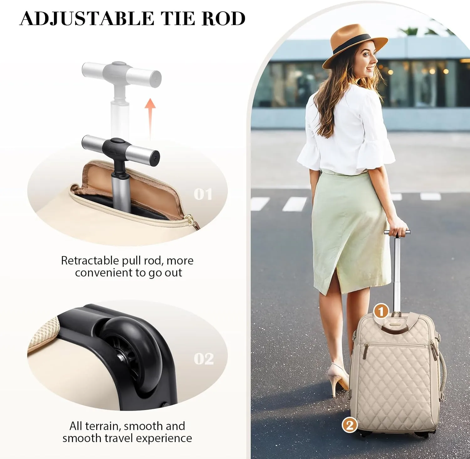 Rolling Backpack for Women,Travel Laptop Backpack with Wheels Roller Personal Item Backpack Wheeled Underseat Carry On Luggage,Fit 17Inch,Apricot