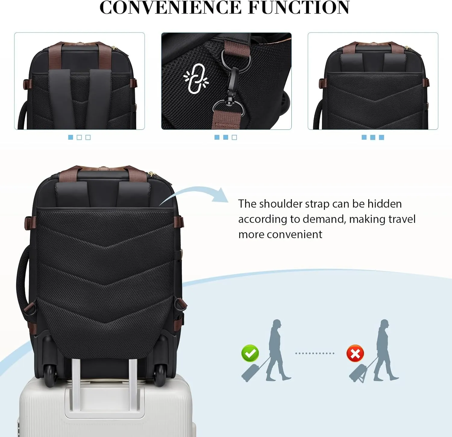 Rolling Backpack for Women,Travel Laptop Backpack with Wheels Roller Personal Item Backpack Wheeled Underseat Carry On Luggage,Fit 17Inch,Black