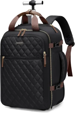 Rolling Backpack for Women,Travel Laptop Backpack with Wheels Roller Personal Item Backpack Wheeled Underseat Carry On Luggage,Fit 17Inch,Black