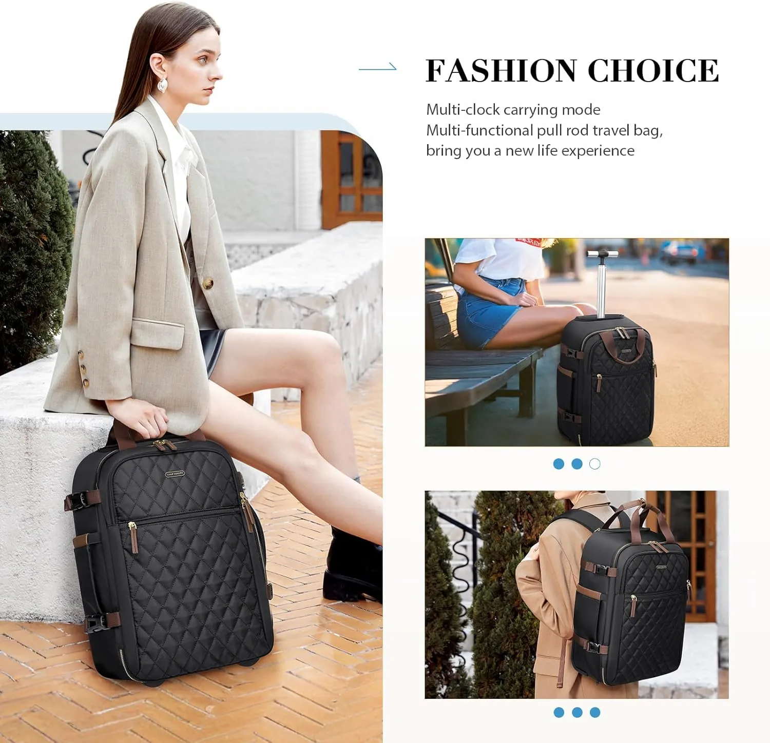 Rolling Backpack for Women,Travel Laptop Backpack with Wheels Roller Personal Item Backpack Wheeled Underseat Carry On Luggage,Fit 17Inch,Black
