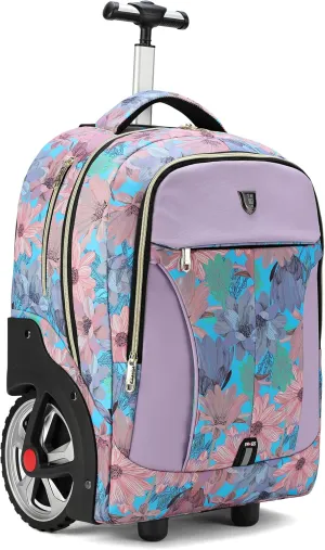 Rolling Backpack, Waterproof Backpack with Wheels for Business, Travel Commuter, Carry on Backpack with Laptop Compartment, Fit 15.6 Inch Laptop, Wheeled Backpack for Adults Women Men (Pink, 20inch)