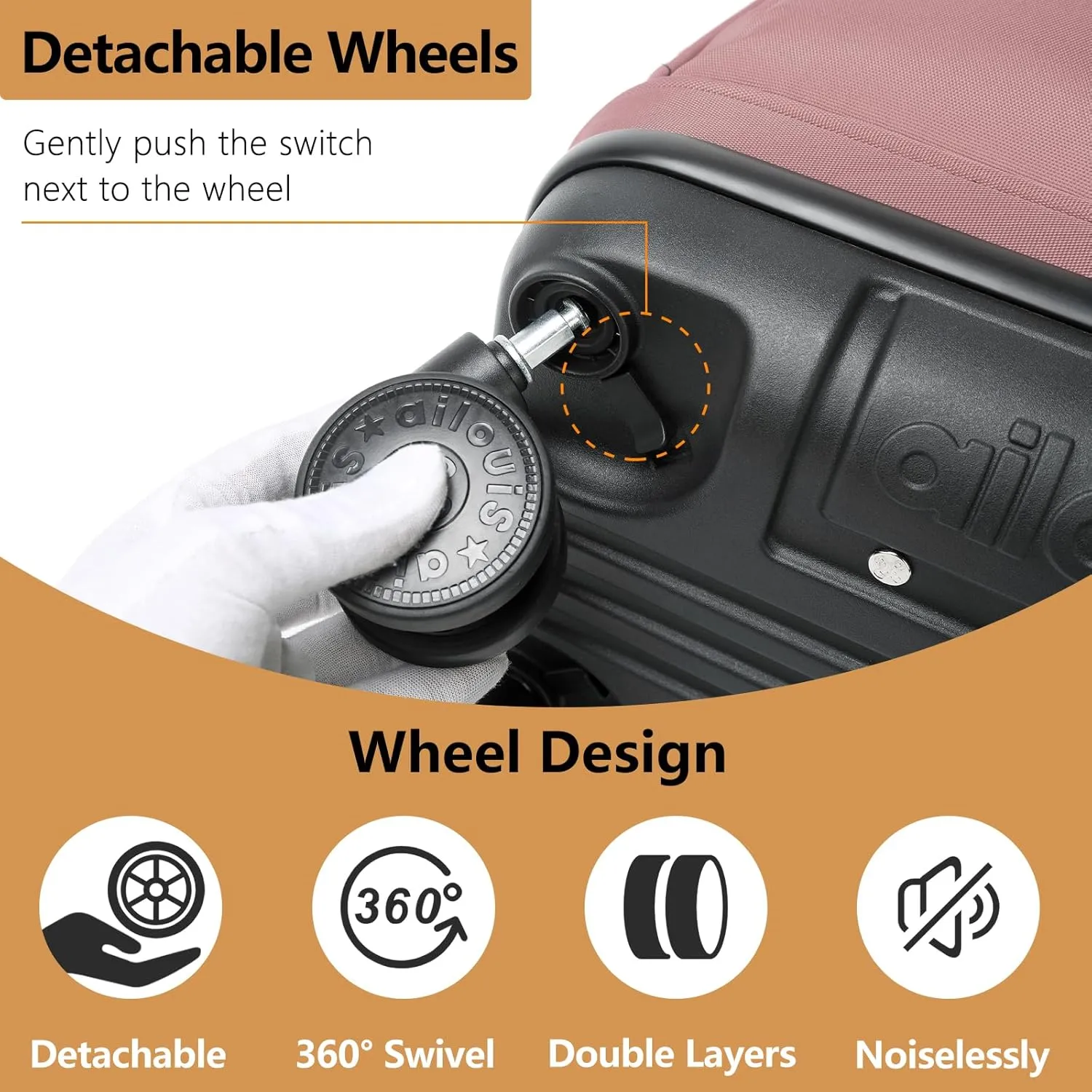 Rolling Backpack with 4 Detachable Wheels 18 Inch Wheeled Laptop Backpack for Men Women Carry on Luggage Business Bag Water Resistant Roller Backpack for Adults to Travel, Pink