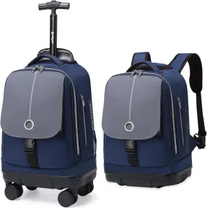 Rolling Backpack with Detachable Wheels 18 Inch Roller Backpack for Men Women Waterproof Travel Wheeled Laptop bag