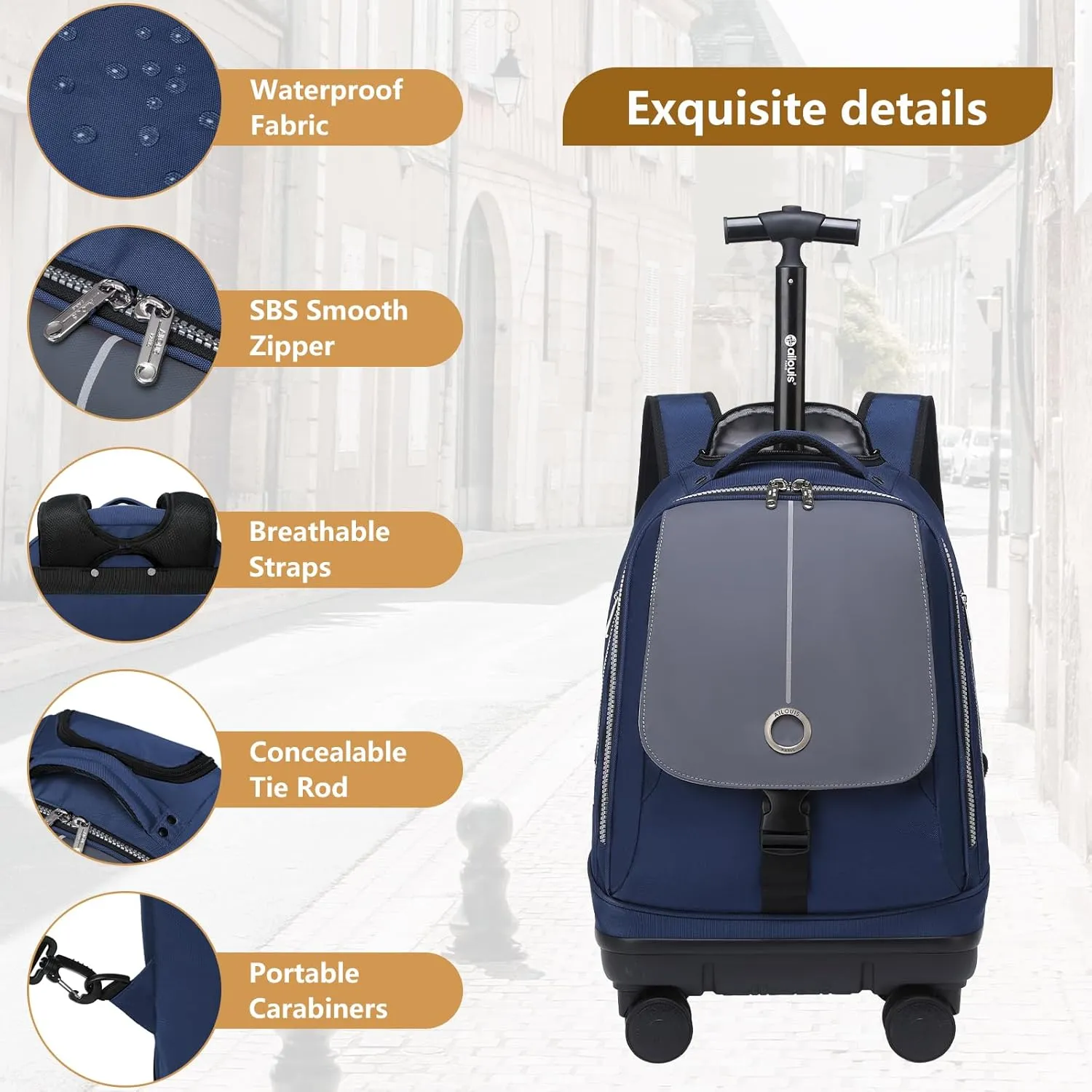 Rolling Backpack with Detachable Wheels 18 Inch Roller Backpack for Men Women Waterproof Travel Wheeled Laptop bag