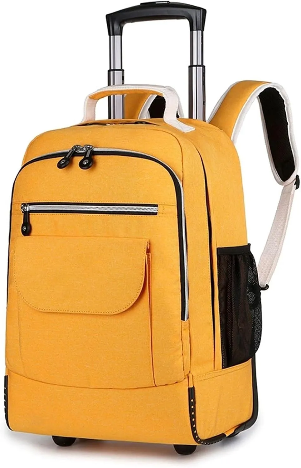 Rolling Backpack with Wheels, Travel Laptop Bag, Multiple Storage Pockets, Hidden Pull Bar(Yellow)