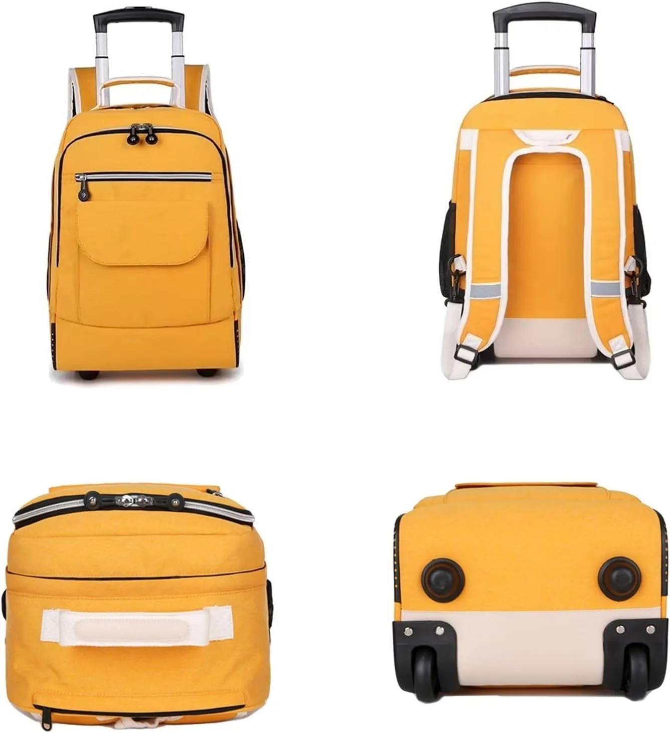 Rolling Backpack with Wheels, Travel Laptop Bag, Multiple Storage Pockets, Hidden Pull Bar(Yellow)