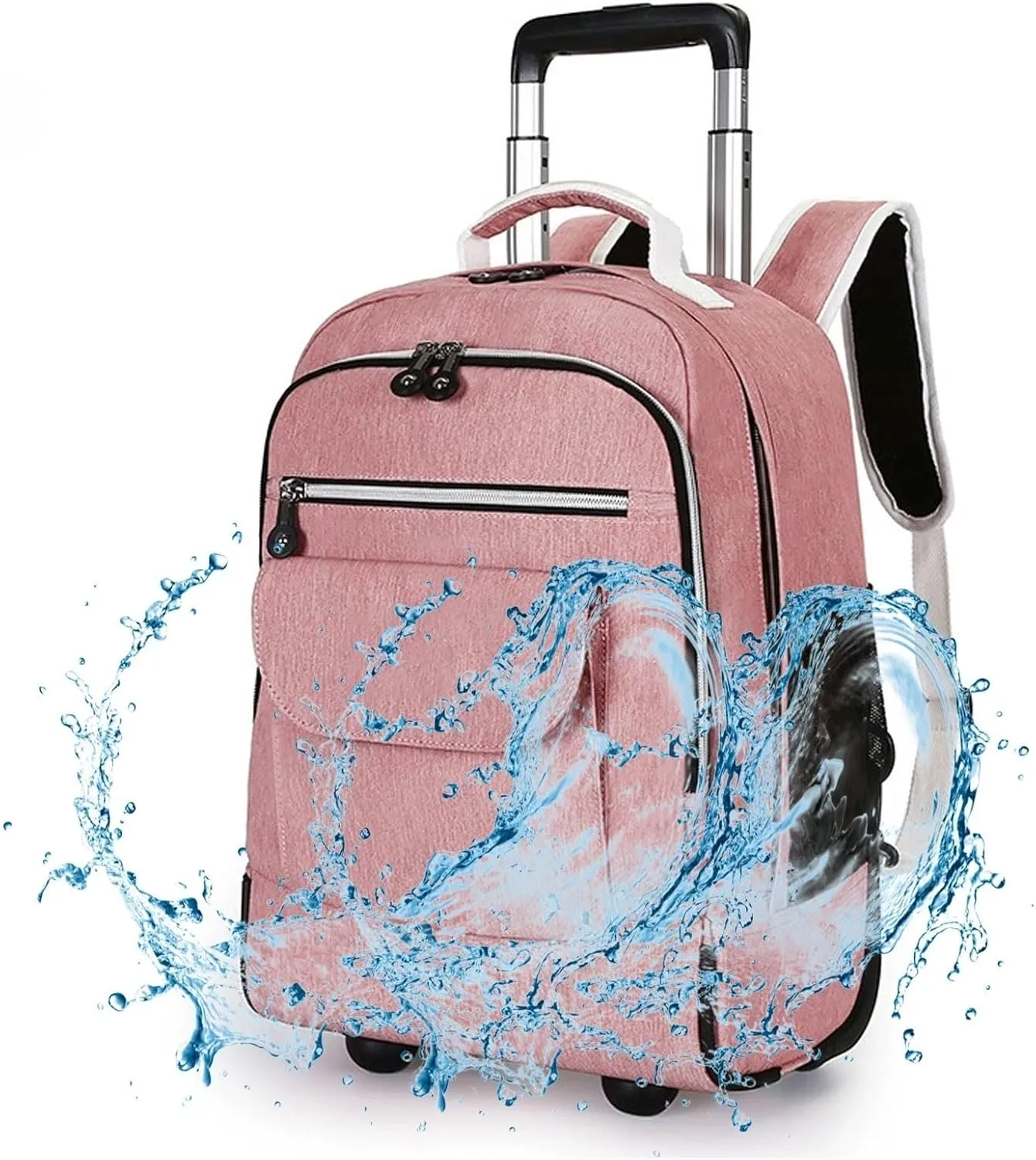 Rolling Backpack with Wheels, Travel Laptop Bag, Multiple Storage Pockets, Hidden Pull Bar(Yellow)
