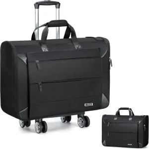 Rolling Garment Bag with Wheels, 2-in-1 Wheeled Duffel Bag for Men & Women, Foldable Suit Carrier with Multiple Pockets, Wrinkle-Free Hanging Luggage for Business Trips & Weekend Travel