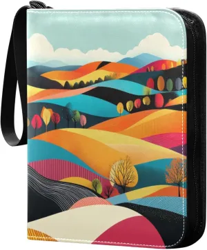 Rolling Hills with Colorful Fields Cards Binder 4 Pocket Fits 400 Cards with 50 Removable Sleevesves, Trading Card Collector Zipper Album Holder Portable Card Games Display Storage Cases