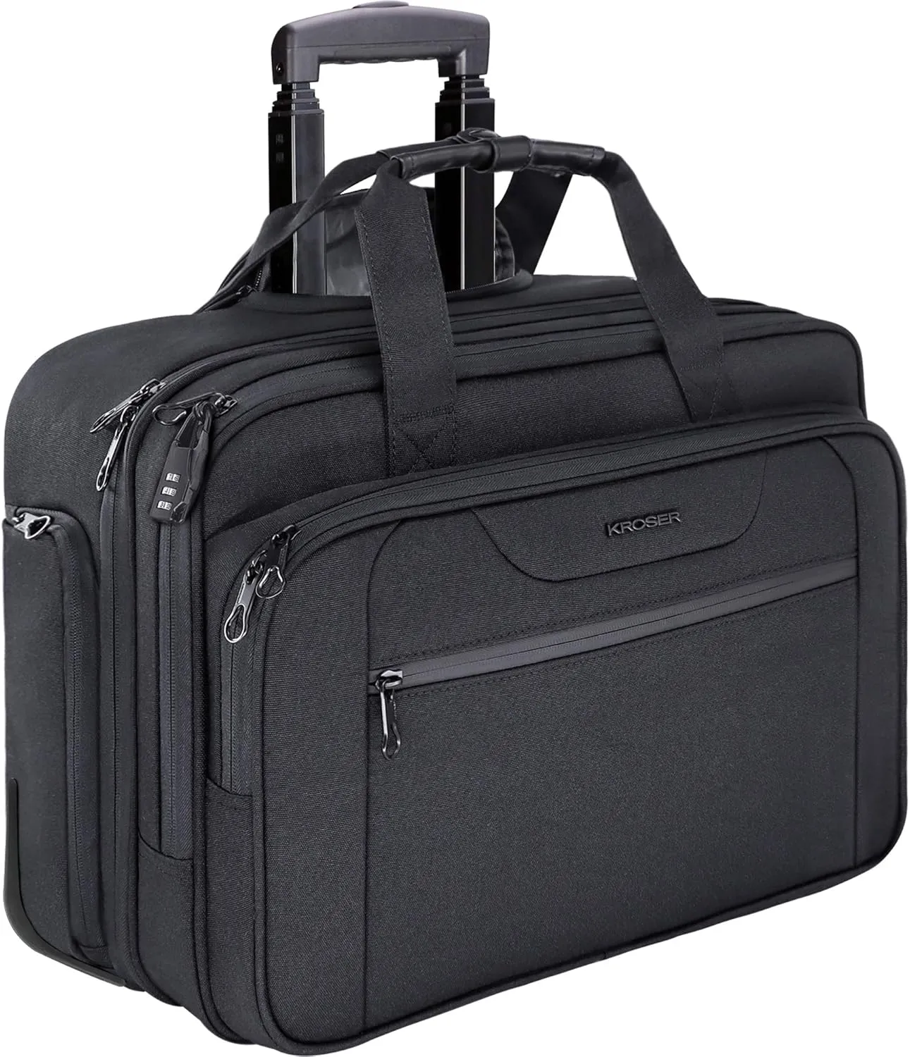 Rolling Laptop Bag Premium Wheeled Briefcase Fits Up to 17.3 Inch Laptop Water-Proof Overnight Roller Case Computer Bag with RFID Pockets for Travel/Business/Men/Women-Black