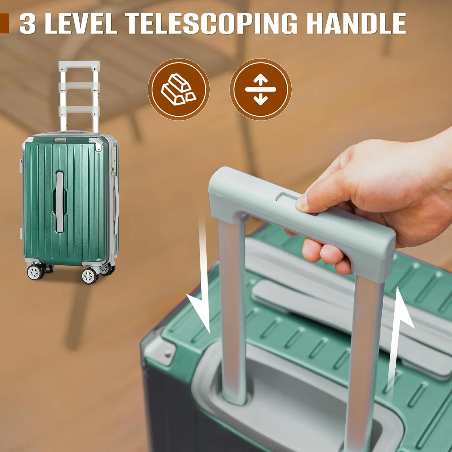 Romswi 5-Piece Luggage Set with Cup Holder TSA Lock, 20" 24" 28" Hardside Spinner Suitcase with Duffel Bag, Lightweight Durable PC ABS Sage Green Travel Luggage