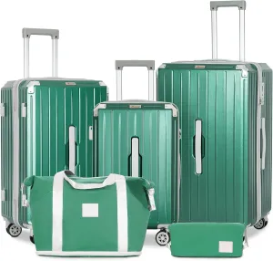 Romswi 5-Piece Luggage Set with Cup Holder TSA Lock, 20" 24" 28" Hardside Spinner Suitcase with Duffel Bag, Lightweight Durable PC ABS Sage Green Travel Luggage