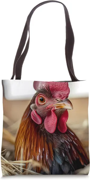 Rooster PC Hatch Pattern - Rustic Farm Animal Design Tote Bag