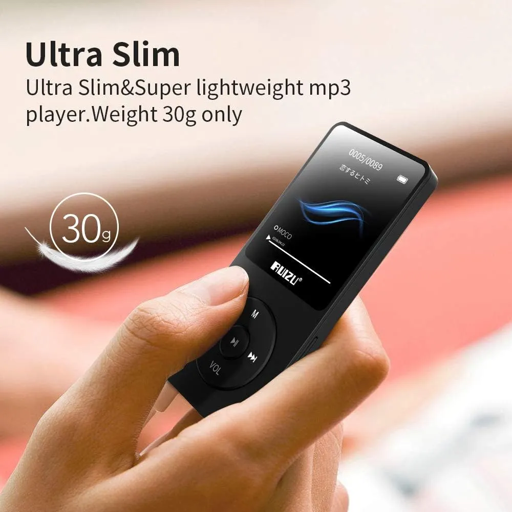 RUIZU 64GB MP3 Player with Bluetooth 5.3, Portable Music Player for Kids Sports Running, FM Radio, Voice Recorder, Equalizer, 80H Digital Audio Video Shuffle Resume Playback, Up to 128GB Micro SD Card