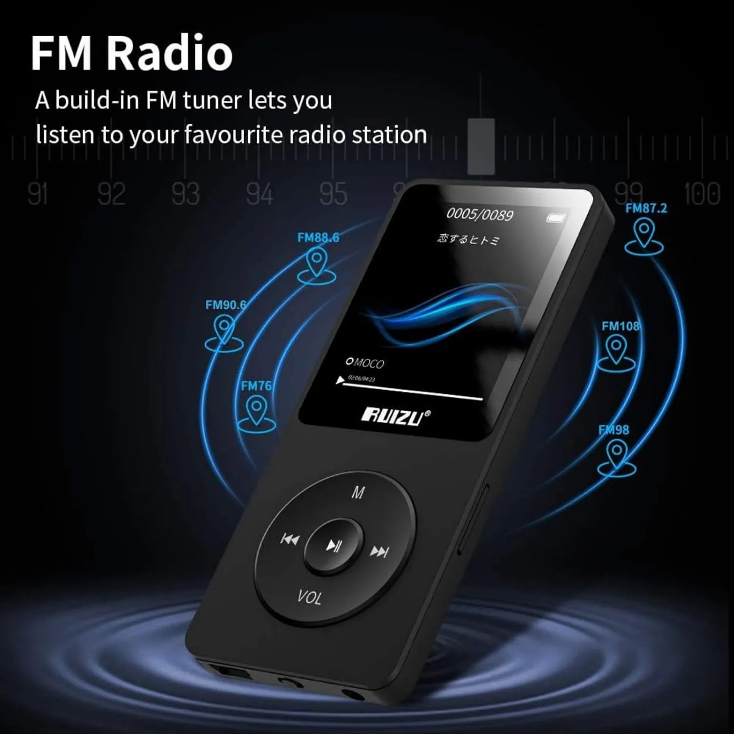 RUIZU 64GB MP3 Player with Bluetooth 5.3, Portable Music Player for Kids Sports Running, FM Radio, Voice Recorder, Equalizer, 80H Digital Audio Video Shuffle Resume Playback, Up to 128GB Micro SD Card