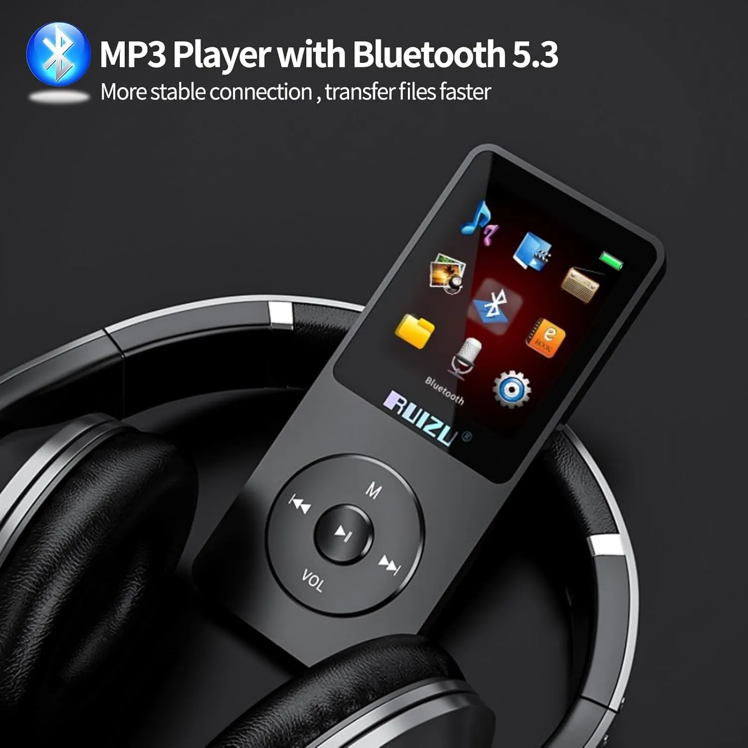 RUIZU 64GB MP3 Player with Bluetooth 5.3, Portable Music Player for Kids Sports Running, FM Radio, Voice Recorder, Equalizer, 80H Digital Audio Video Shuffle Resume Playback, Up to 128GB Micro SD Card
