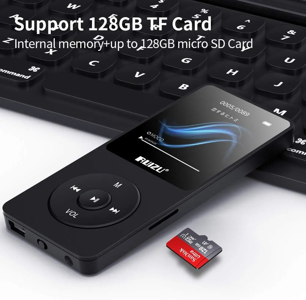RUIZU 64GB MP3 Player with Bluetooth 5.3, Portable Music Player for Kids Sports Running, FM Radio, Voice Recorder, Equalizer, 80H Digital Audio Video Shuffle Resume Playback, Up to 128GB Micro SD Card