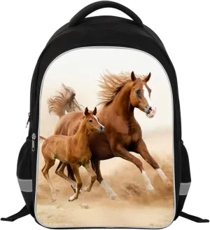 Running Horse School Backpack Elementary Middle School Students Laptop Bookbag Double Layer Bagpack with reflective stripe