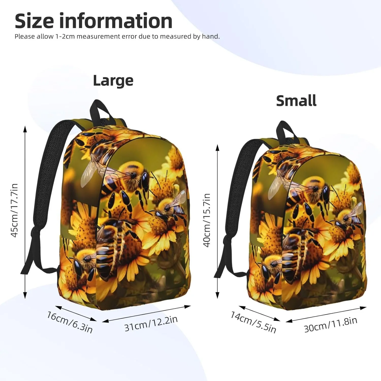 Rural Honey Bees flowers print Duffel Bag, Lightweight Duffel Bag, Casual Backpack, 17.7 x 6.3 x 12.2 inches