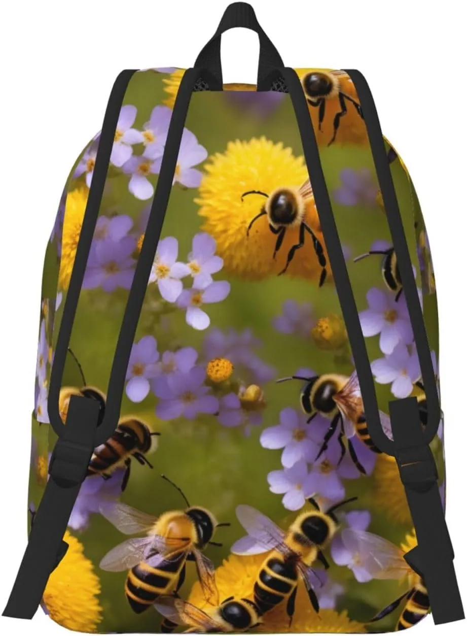 Rural Honey Bees Wildflowers print Duffel Bag, Lightweight Duffel Bag, Casual Backpack, 17.7 x 6.3 x 12.2 inches