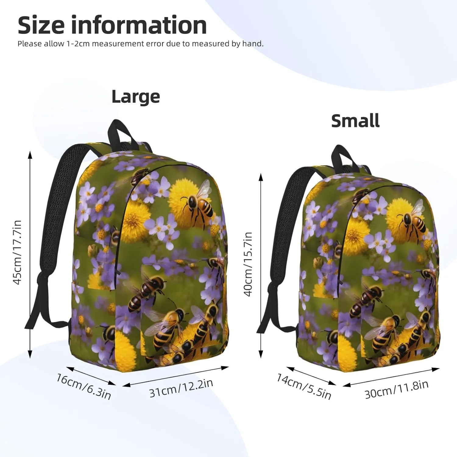 Rural Honey Bees Wildflowers print Duffel Bag, Lightweight Duffel Bag, Casual Backpack, 17.7 x 6.3 x 12.2 inches