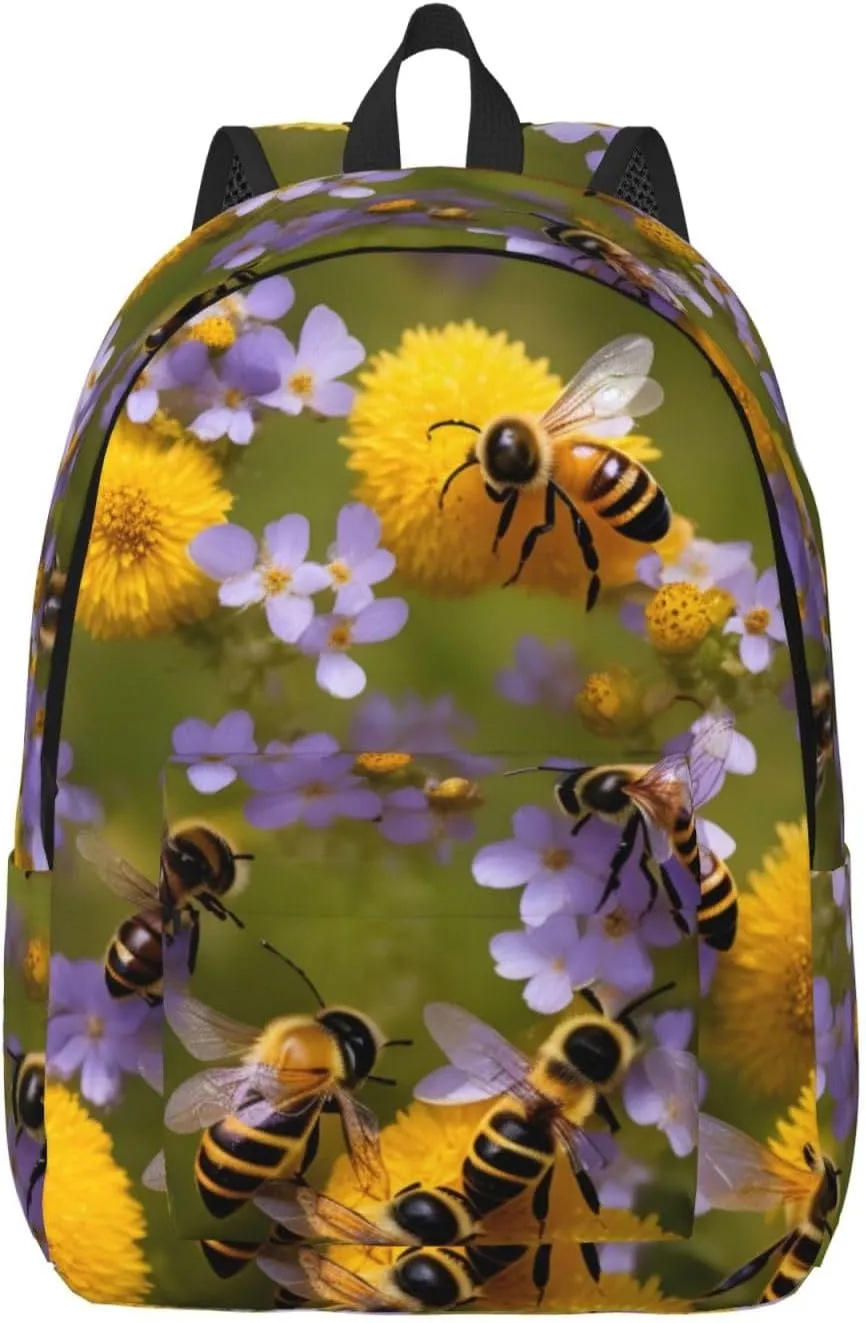 Rural Honey Bees Wildflowers print Duffel Bag, Lightweight Duffel Bag, Casual Backpack, 17.7 x 6.3 x 12.2 inches