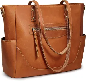 S-ZONE Genuine Leather Tote Bag for Women Large Shoulder Purses Work Handbags with Crossbody Strap Vintage