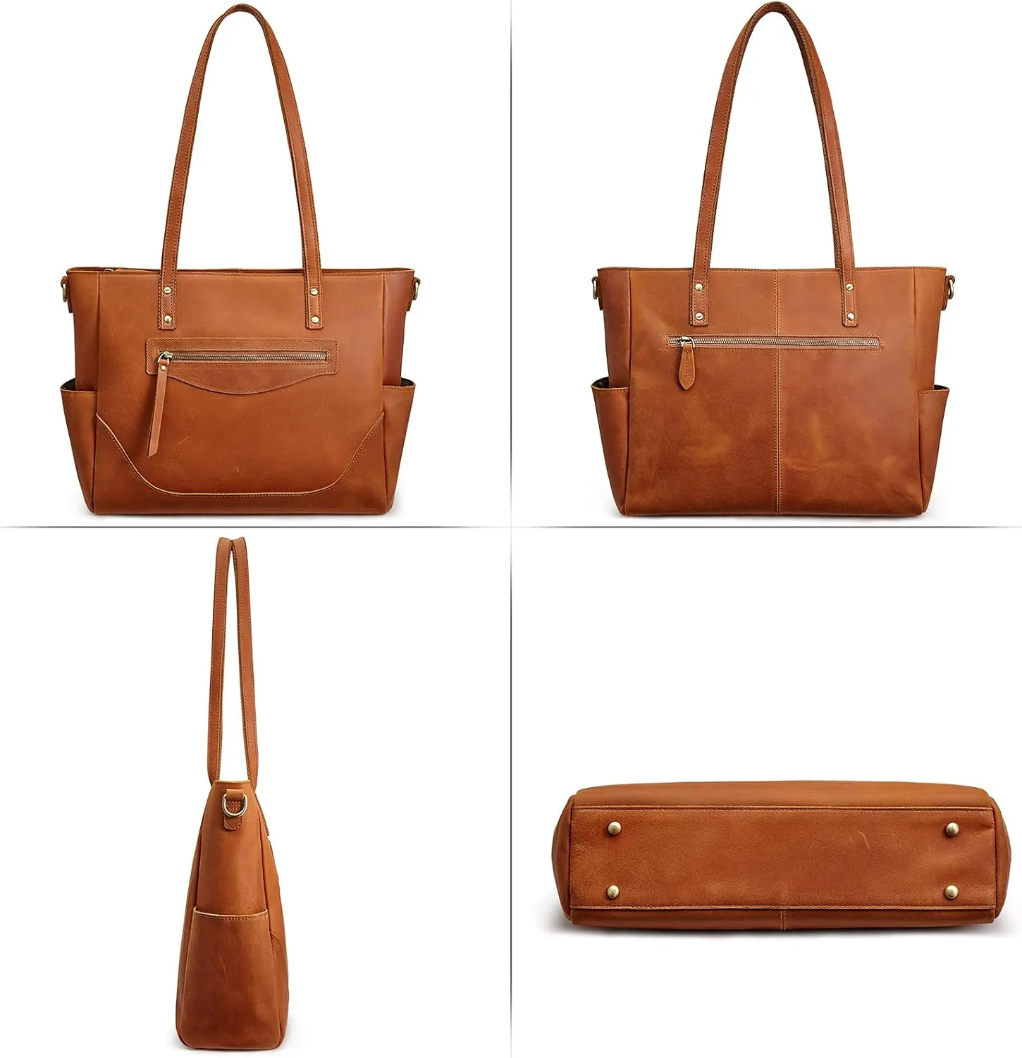 S-ZONE Genuine Leather Tote Bag for Women Large Shoulder Purses Work Handbags with Crossbody Strap Vintage