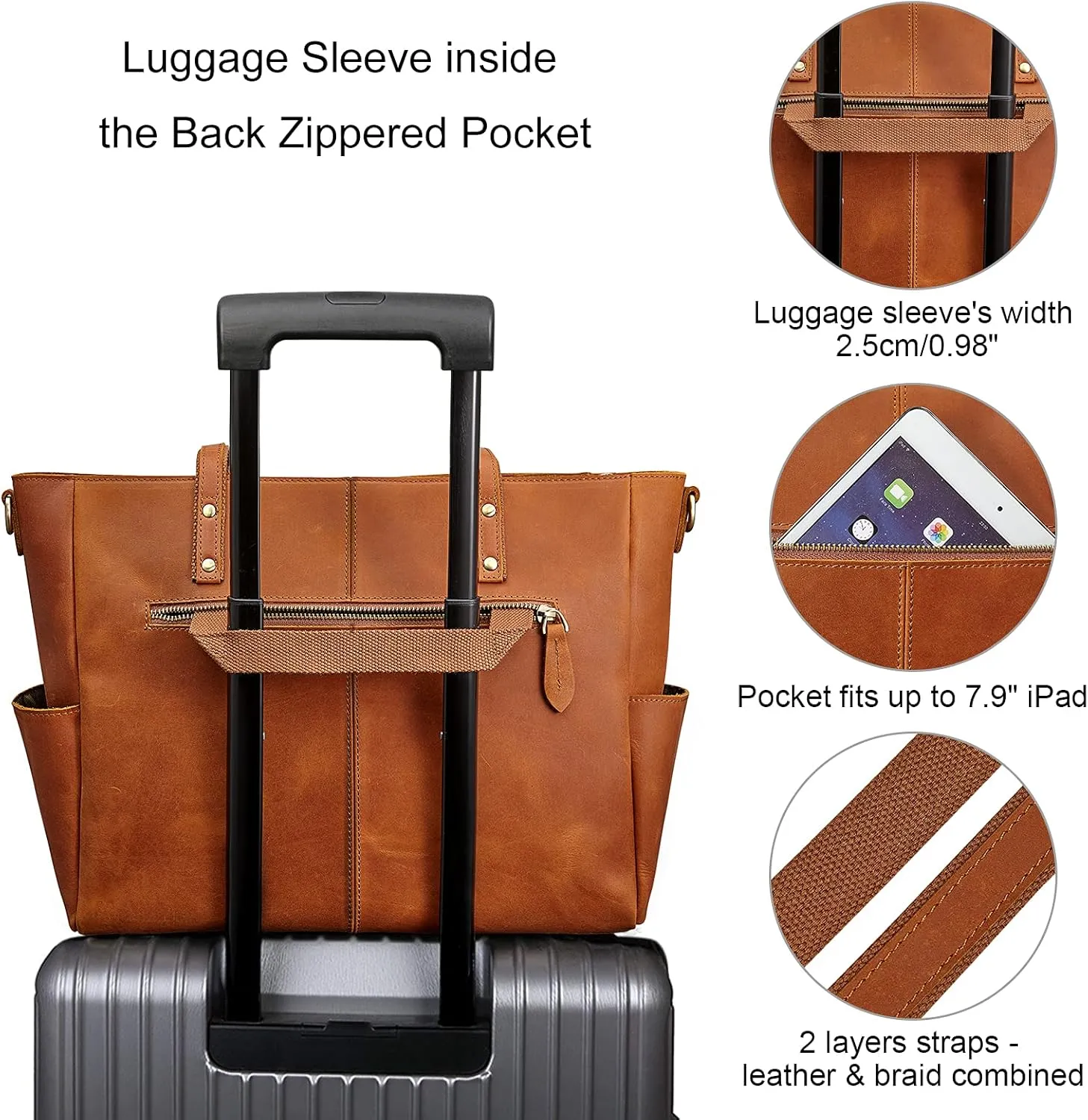S-ZONE Genuine Leather Tote Bag for Women Large Shoulder Purses Work Handbags with Crossbody Strap Vintage