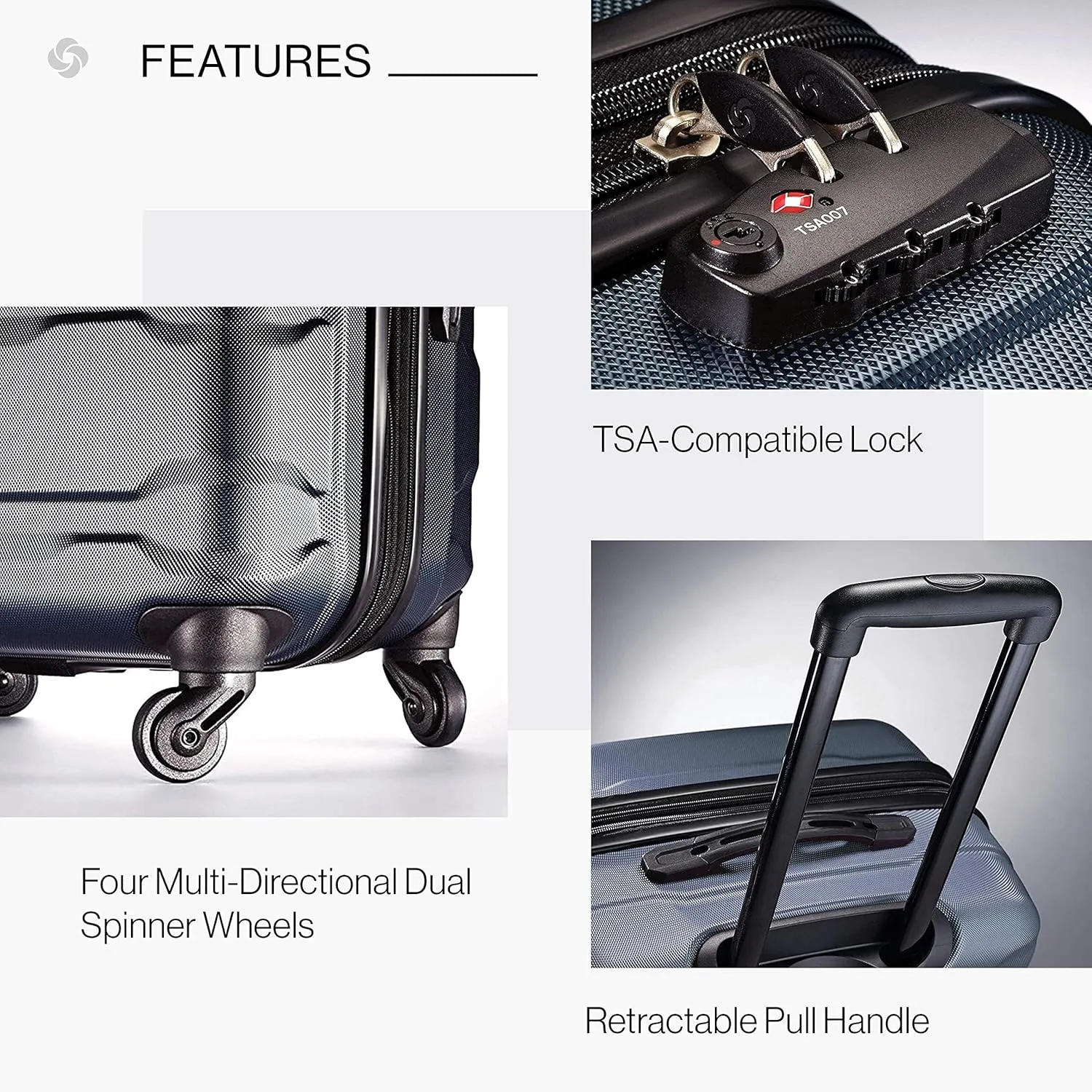 Samsonite Omni PC Hardside Expandable Luggage with Spinner Wheels, Teal, Checked-Medium 24-Inch