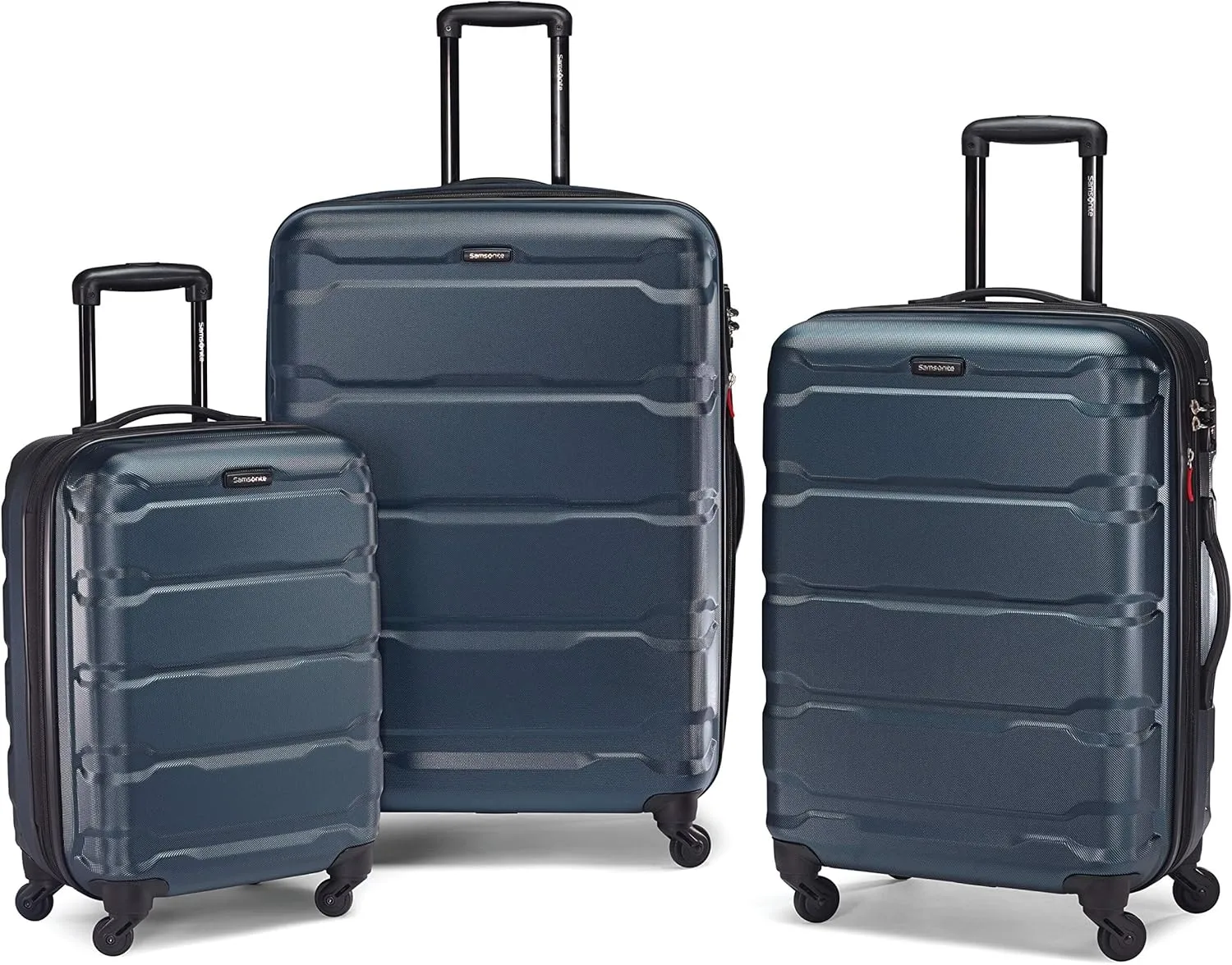 Samsonite Omni PC Hardside Expandable Luggage with Spinner Wheels, Teal, Checked-Medium 24-Inch
