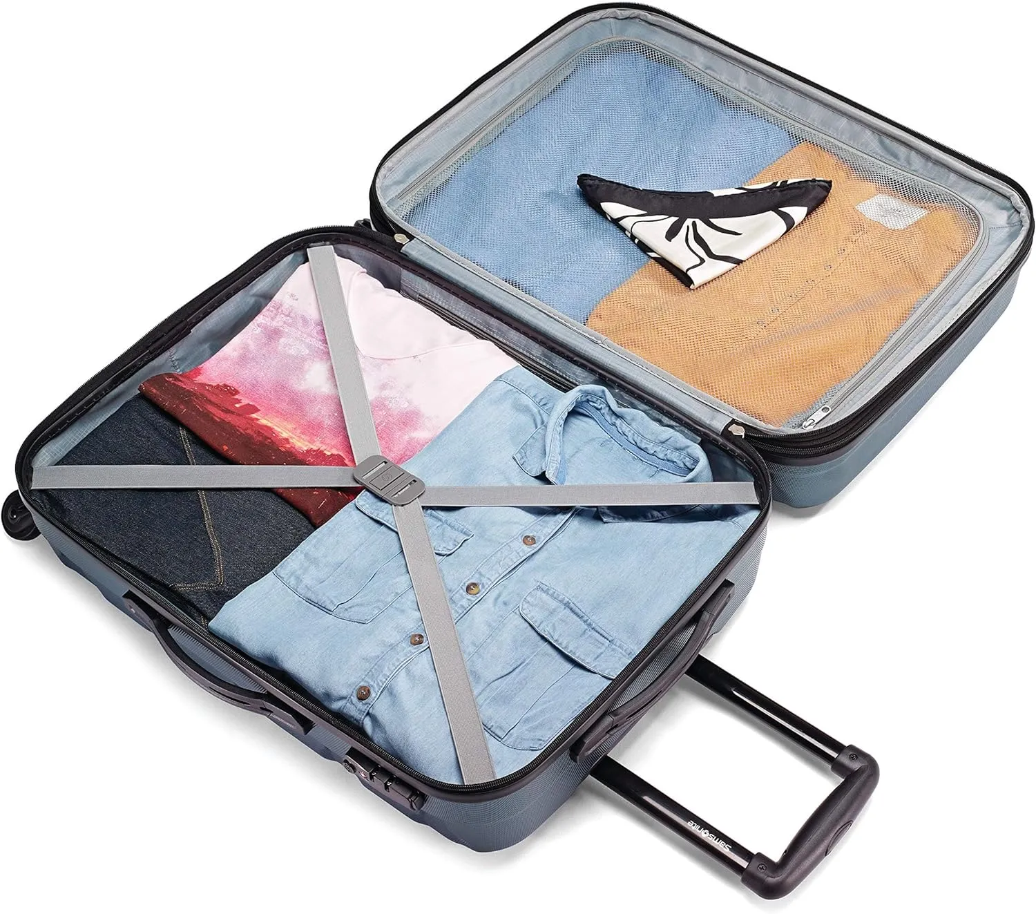 Samsonite Omni PC Hardside Expandable Luggage with Spinner Wheels, Teal, Checked-Medium 24-Inch