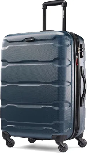 Samsonite Omni PC Hardside Expandable Luggage with Spinner Wheels, Teal, Checked-Medium 24-Inch