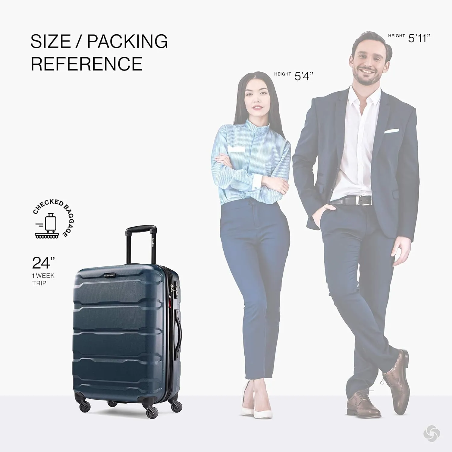 Samsonite Omni PC Hardside Expandable Luggage with Spinner Wheels, Teal, Checked-Medium 24-Inch