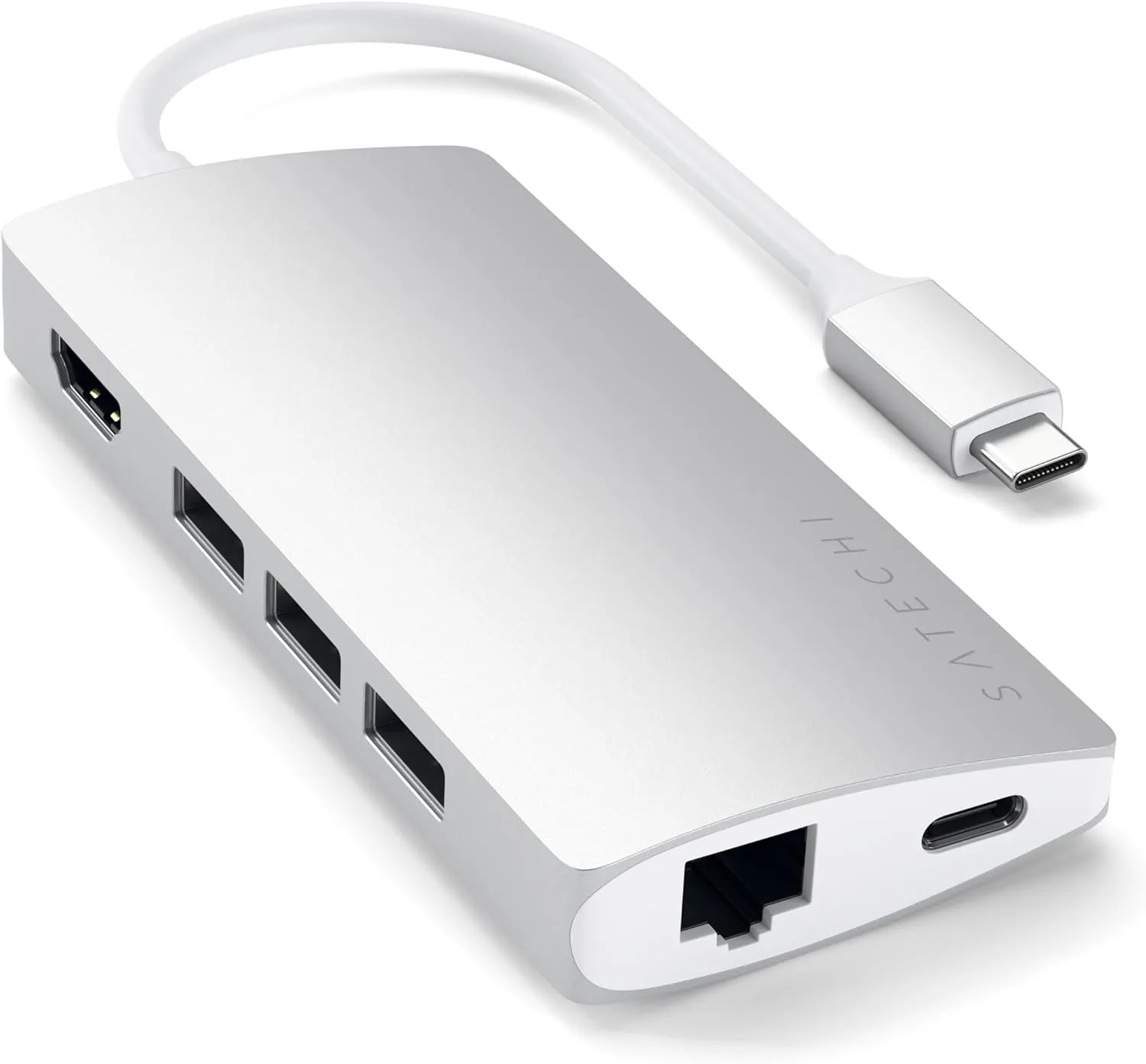 Satechi USB C Hub Multiport Adapter V2, with 4K HDMI, 60W USB C PD Charging, 3 USB-A, Ethernet, Micro/SD Card Readers, for MacBook Pro/Air & Windows - Silver