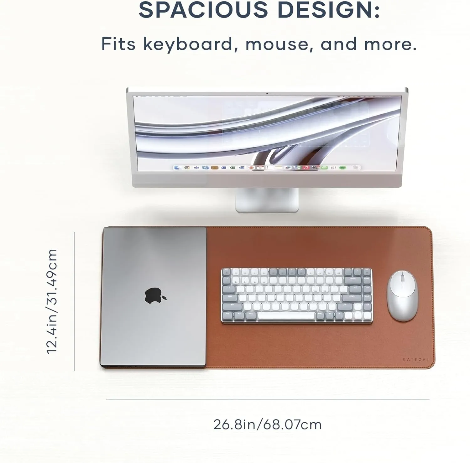 Satechi Vegan Leather Desk Mat, Large Mouse Pad Scratch and Water Resistant, Easy to Clean, Desk Pad for Office and Home, 26.8” x 12.4” x 0.1” – Brown
