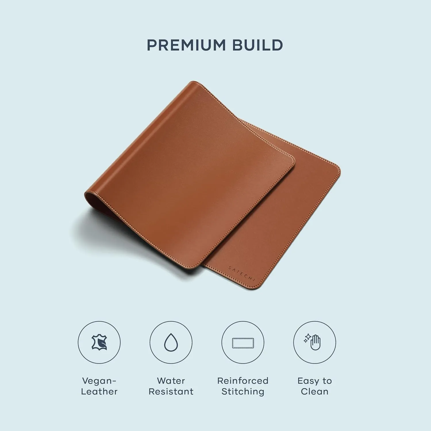 Satechi Vegan Leather Desk Mat, Large Mouse Pad Scratch and Water Resistant, Easy to Clean, Desk Pad for Office and Home, 26.8” x 12.4” x 0.1” – Brown