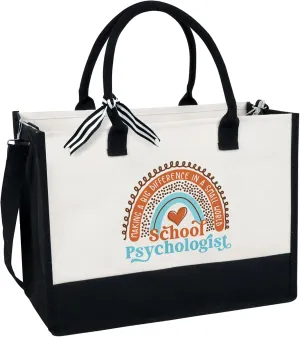 School Psychologist Tote Bag, Psych Therapist Gift 13oz Canvas With Zipper, Mental Health Counselor Gift