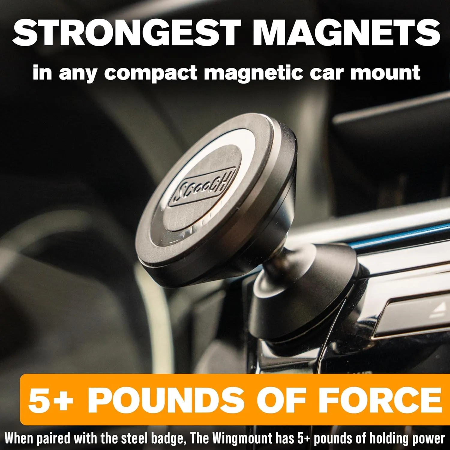 Scooch Magnetic Phone Mount for Car Compatible with Any Smartphone [Wingmount] Strong Magnets, Adjustable Magnetic Phone Holder for Car Dashboard, Works Best Cases (2022 Model)